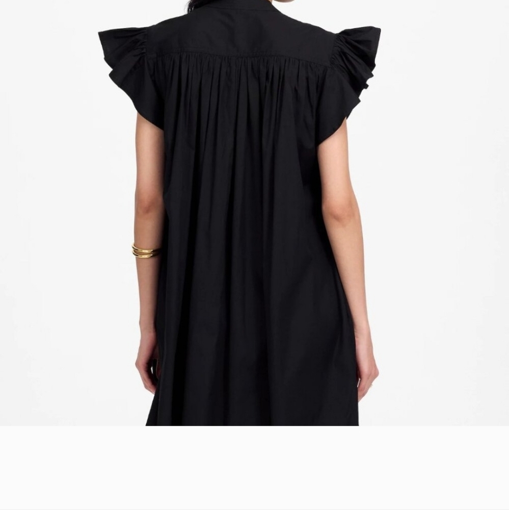 Madewell Flutter Sleeve Button-Front Mini Dress in Poplin Jet Black - XS - NWT - Picture 2 of 5